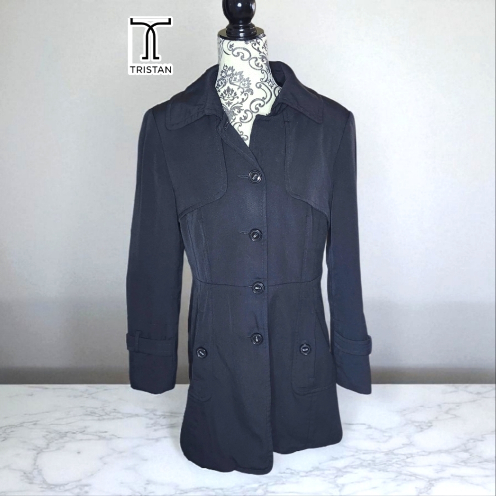 TRISTAN Black Wool Pea Coat - Large